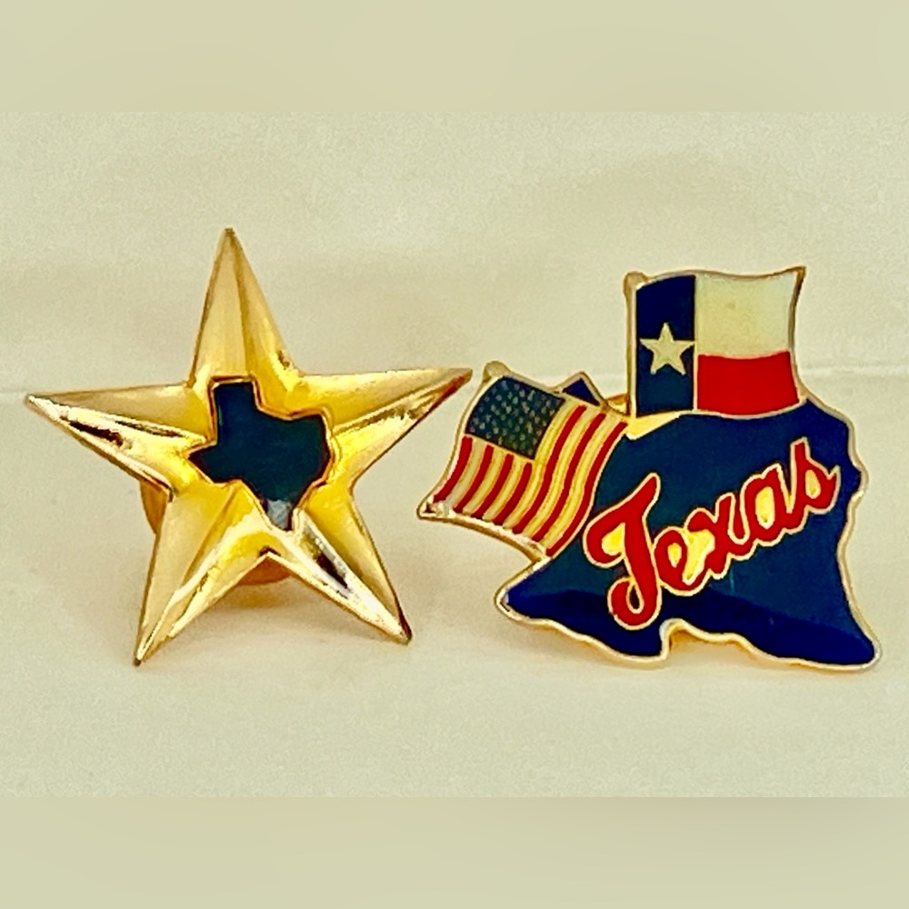 Set of 2 Enamel Pins • Star & Flags Texas Theme • Collectible Souvenir or Fandom